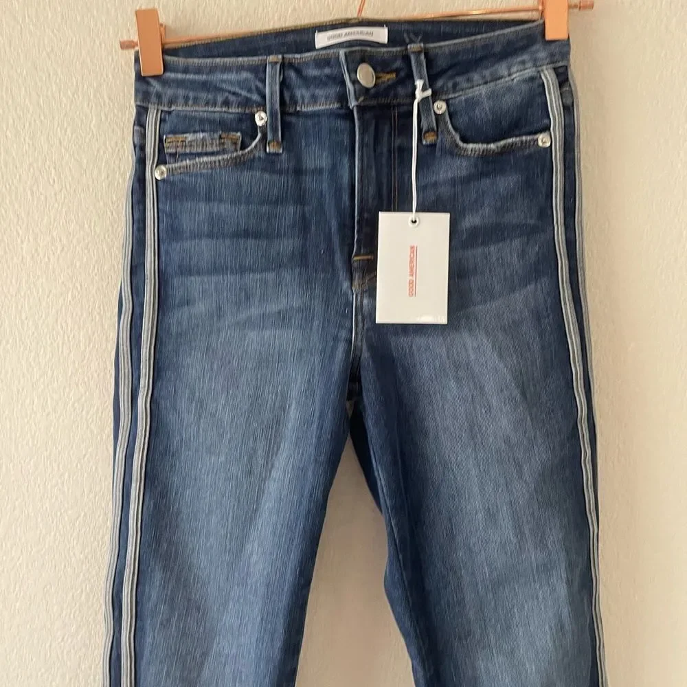 NWT Good American straight leg‎ raw hem jeans